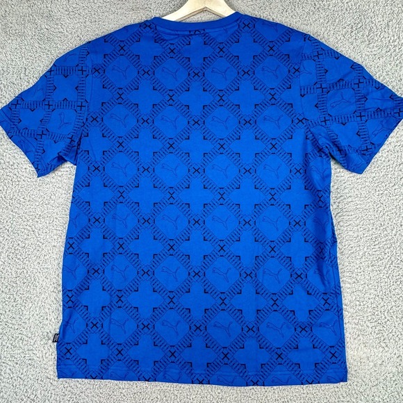 PUMA Logomania AOP Shirt Mens Large Blue Clyde Royal Graphic Tee Logo Print - Picture 6 of 13